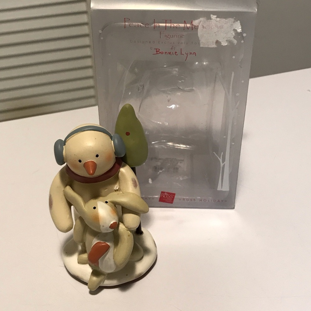 Preowned Peace in the Meadow Snowman & Bunny Figurine - in box